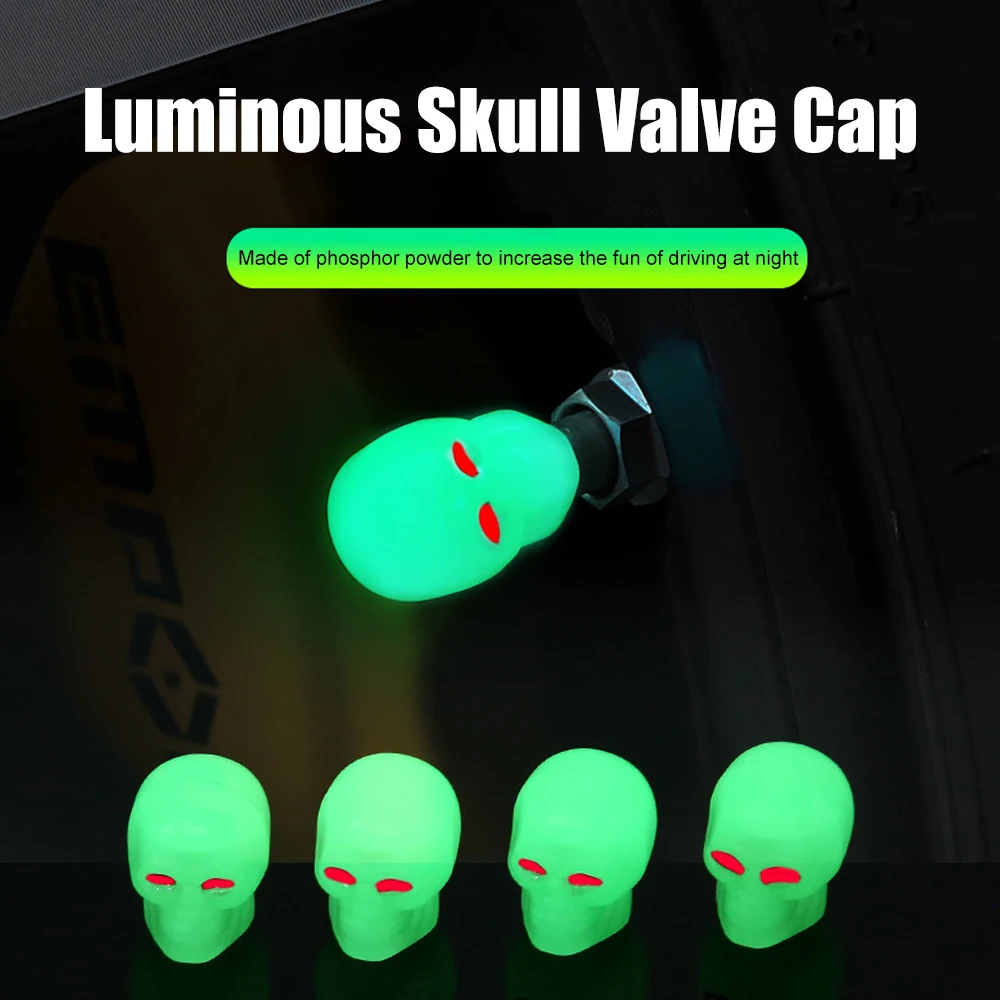 

AQTQAQ 4Pcs/Set Luminous Stem Caps Tire Valves Caps Universal Stem Cover Illuminated Valves Car Accessories