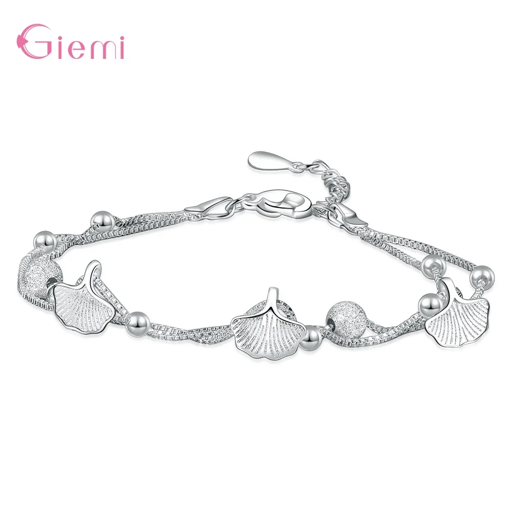 

Лидер продаж, Металлический Двойной Слой Цепи из стерлингового серебра 925 пробы с раковиной в форме фестона, умный браслет, ювелирные изделия для женщин и девушек