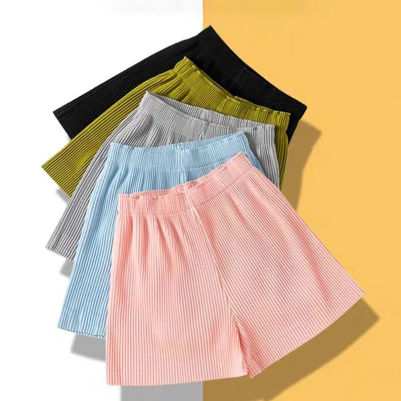 Women's Pleated Shorts Summer Casual High Waist Five-point Pants Ladies Ice Silk Wide-leg Pants Loose Thin Girls Tide Skirt