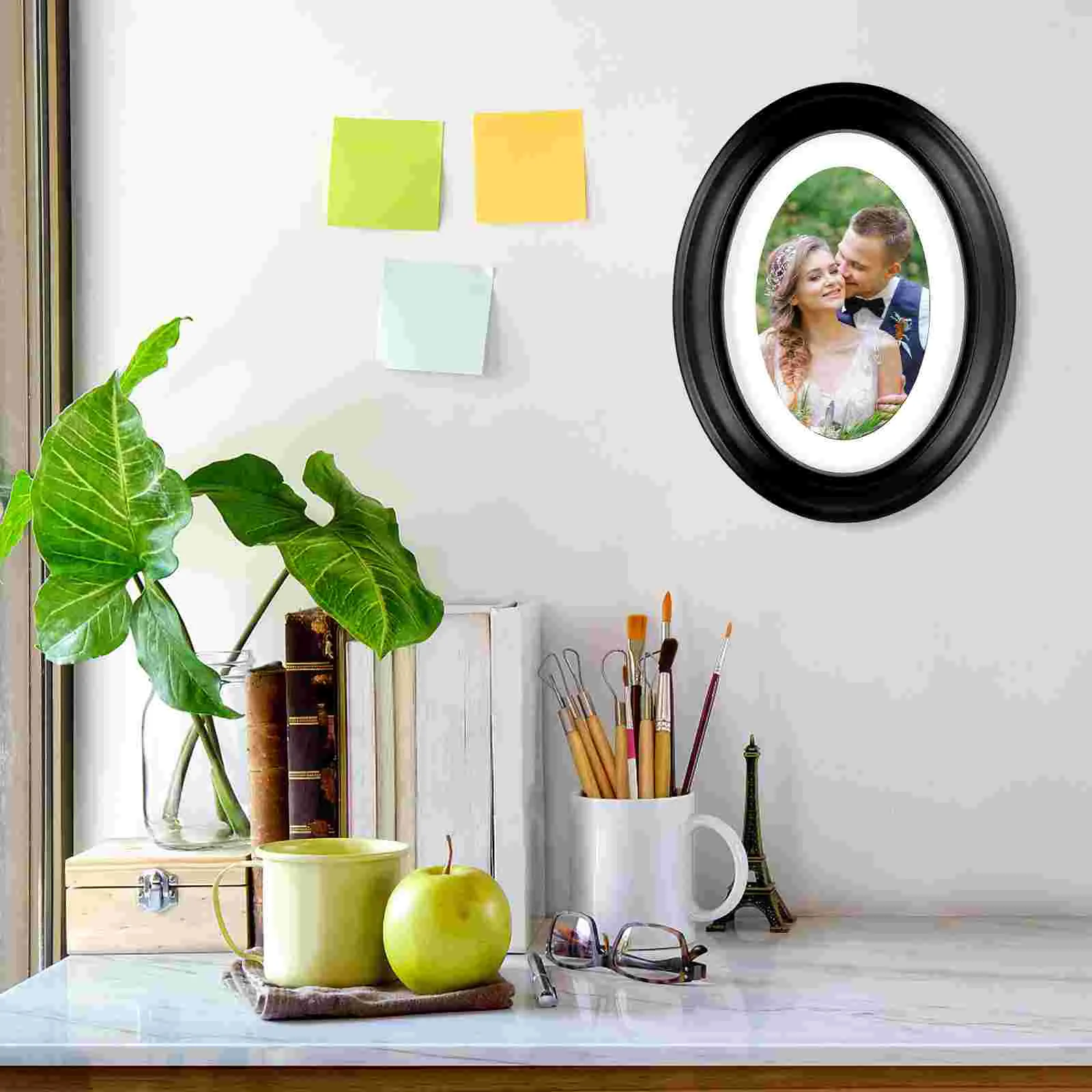 Frame Picture Wall Hanging Decoration Photo Oval Wooden Home Decorating Tool Poster images - 6
