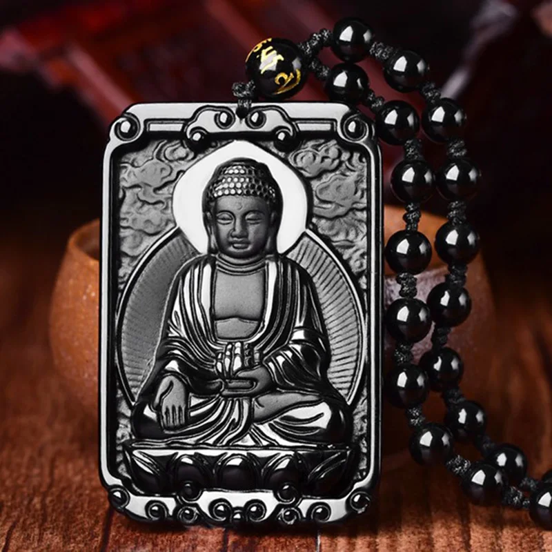 

Natural Obsidian Buddha Jade Pendant Jewelry Lucky Exorcise evil spirits Safety Auspicious Amulet Pendant Jade Fine Jewelry
