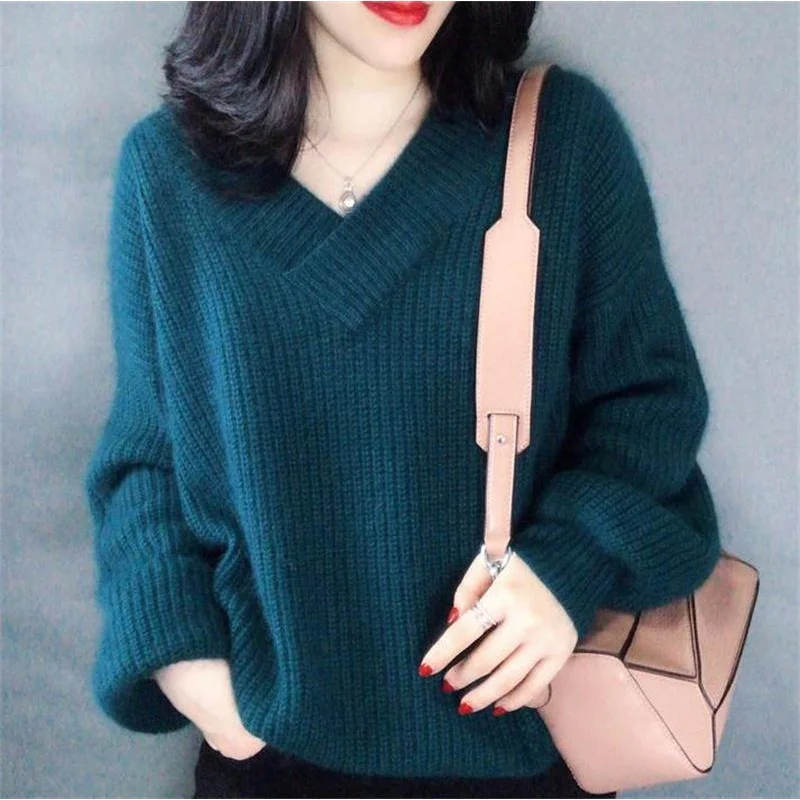 

Loose Thick V-neck Pullover Sweater Women's Lazy Sweater Schoolgirl Long Sleeve Bottoming Shirt Fashion