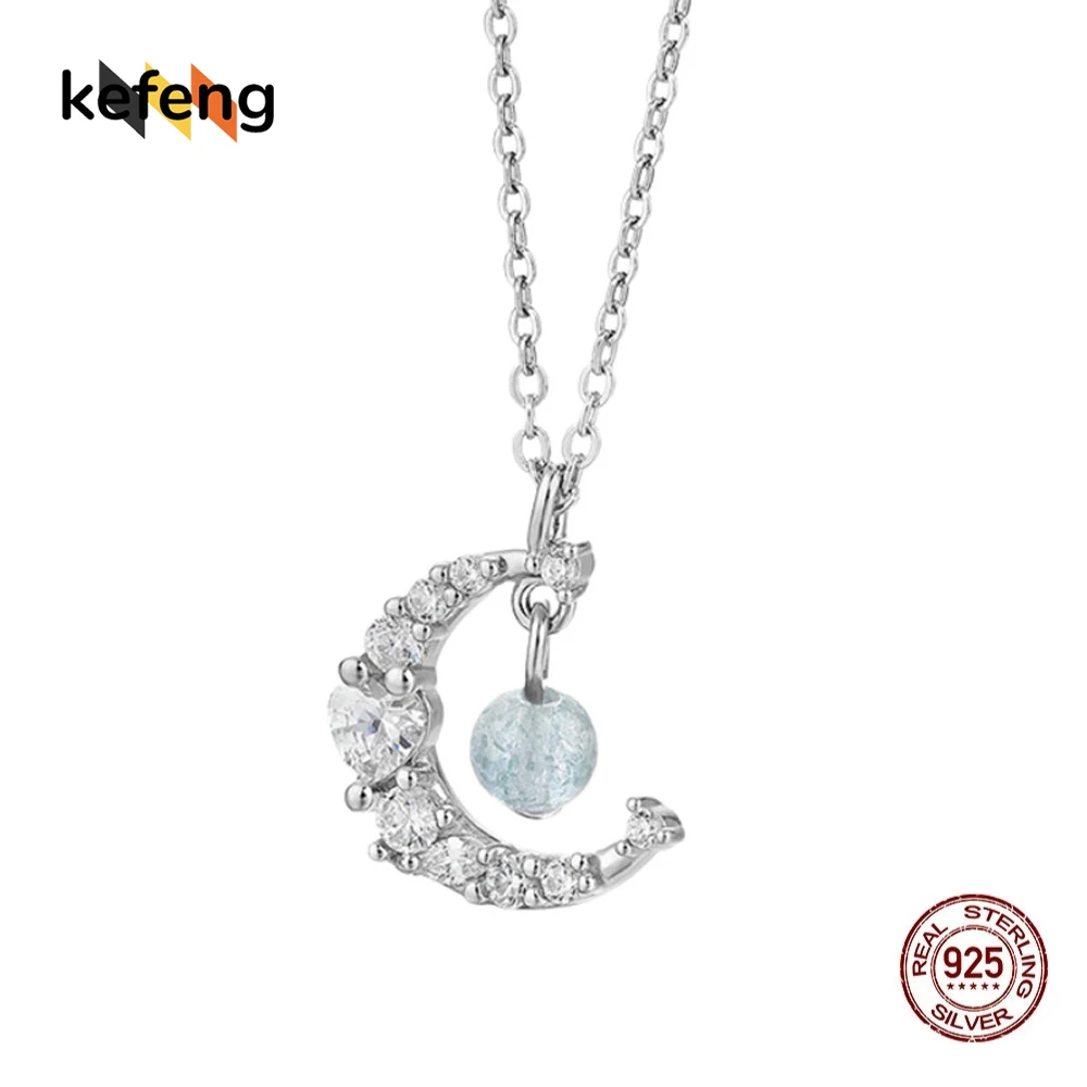 

S925 Silver Love Heart Gems Moon Pendant Necklace Women Sexy Clavicle Chain Fine Necklaces Jewelry Accessories Gift