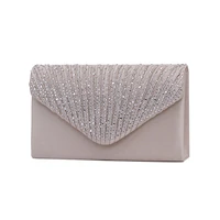 fashion woman shoulder bag pleated designer hot diamond evening bag satin beige box envelope bag banquet party dress wallet
