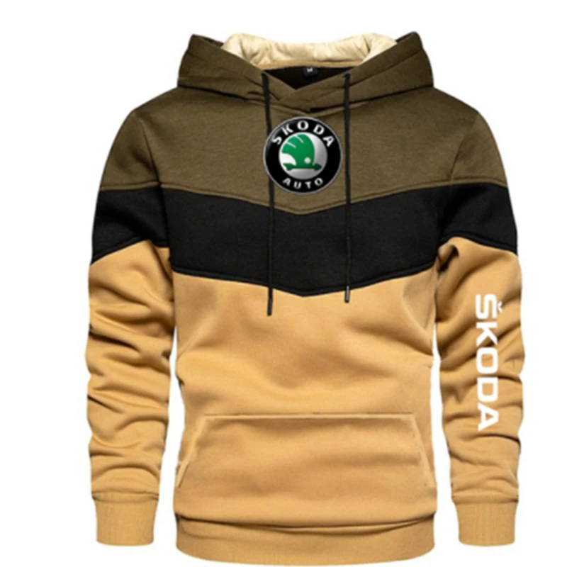 

NEW Men's Autumn Spring Hooded SKODA Color Fashion Sweatshirt Long Sleeve Ccasual Hoodies Sports Patchwork Sweatshirts