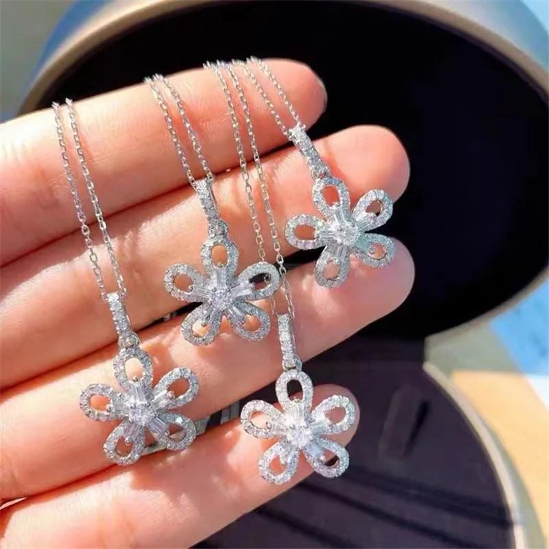 Изысканное блестящее ожерелье с кулоном из Кубического циркония ААА для женщин темпераментная Серебряная цепочка до ключиц трендовые ювелирные изделия Charmss