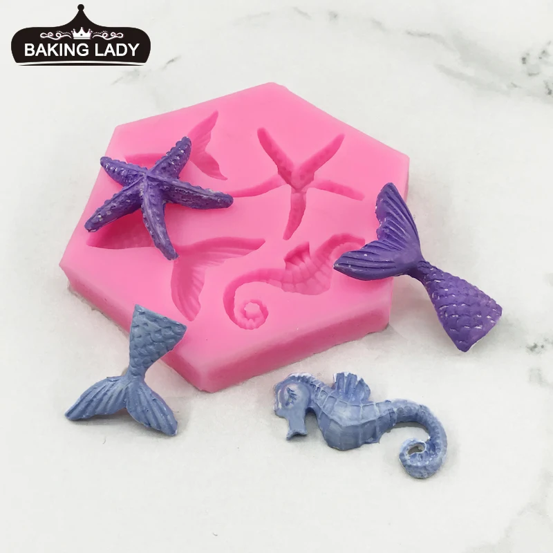 

Mermaid Starfish Seahorse Shaped Silicone Fondant Cake Decorating Mold Epoxy Resin Glue Molds Baking Tools Kitchen Accessories