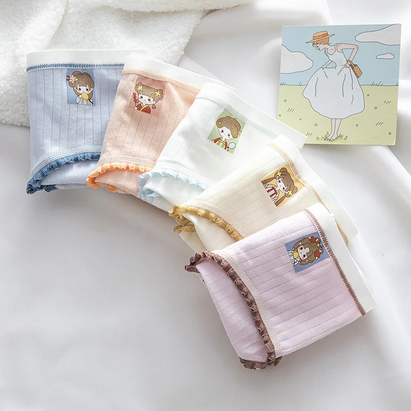 

5Pcs/Set Lovely Girl Briefs Panties Women's Pure Cotton Underwear Fashion Panty Female Sexy Lingerie Underpants