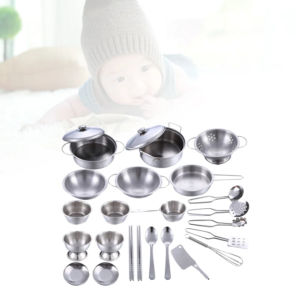 

1 Set 25pcs Play Pots and Pans Toys for Kids -Kitchen Playset Pretend Cookware Mini Stainless Steel Cooking Utensils