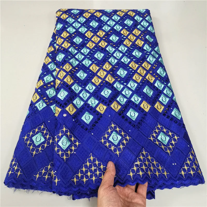 

5 Yards Swiss Voile Lace Embroidery High Quality African Dry 100% Cotton Dubai Heavy Beaded Fabric For Wedding 9L112203