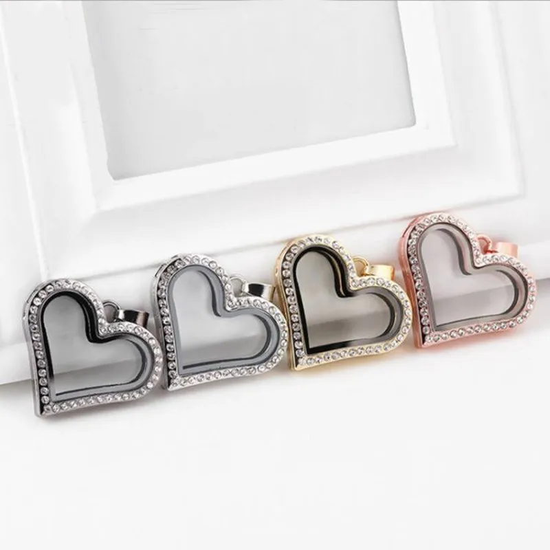 

10PCS Diamond-studded Buckle Heart Locket Alloy Openable living memory Floating Pendant Charms Jewelry Making Necklace Keychain