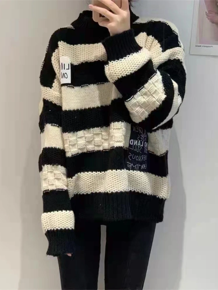 

Round Neck Knitting Pullover Autumn Winter 2023 South Korea Fashion Street Wear Women's Loose Long Sleeve Thickened Sweater Tops