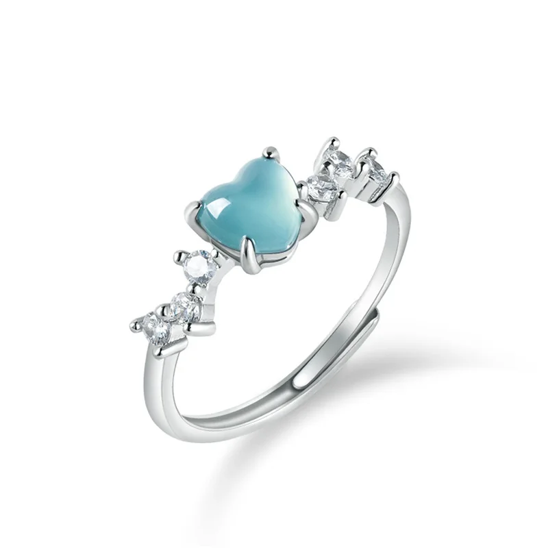 S925 Ssilver инкрустированное натуральным A-класса нефрит синяя вода любовь кольцо