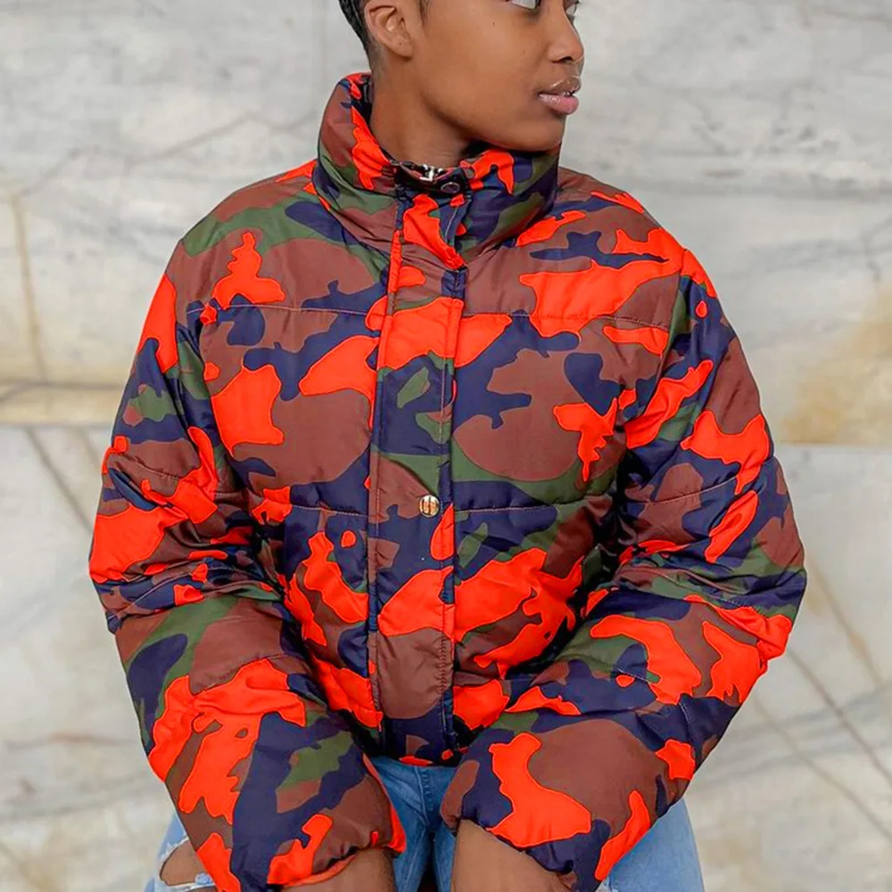 2022 New Warm Windproof Autumn and Winter Cotton Jacket Long-Sleeved Warm Camouflage High Collar Drawstring Cotton Jacket
