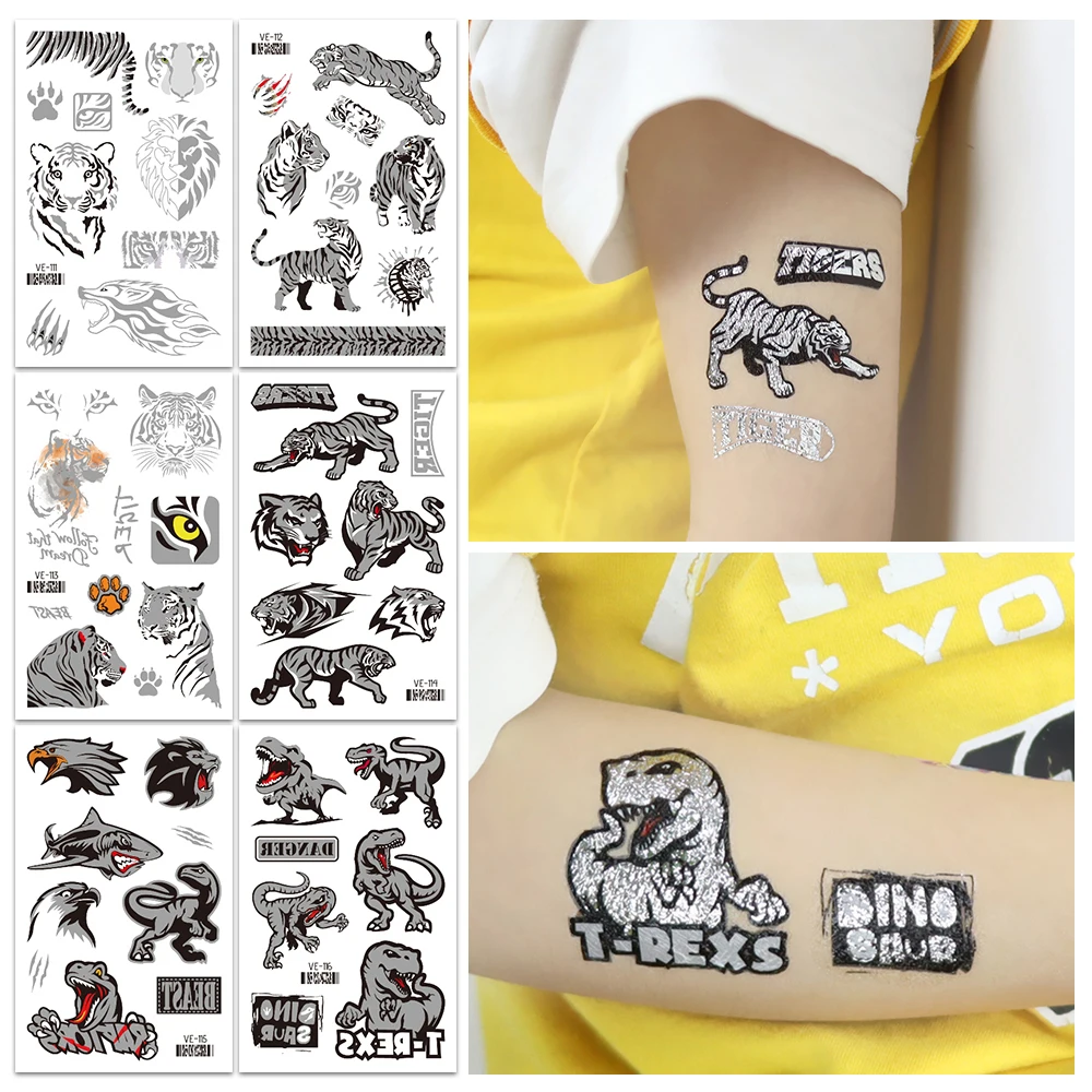 VeeCharm-Детские временные тату-наклейки серебряные сверкающие Мультяшные