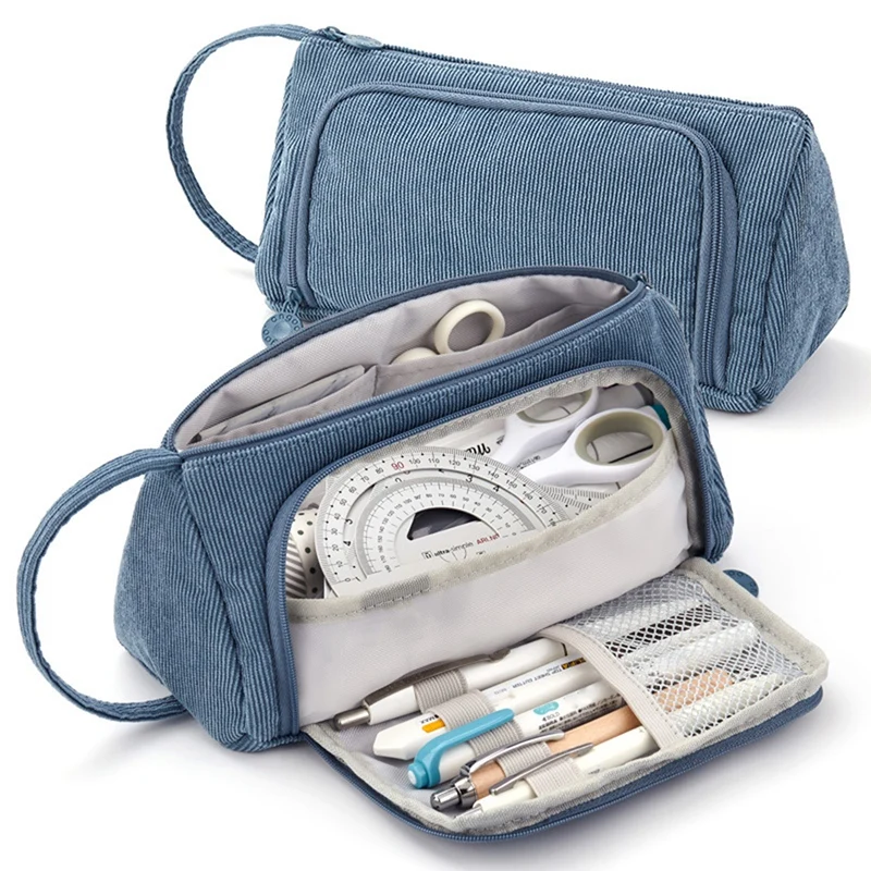 

NEW-Corduroy Portable Pencil Case Multifunctional Stationery Bag Solid Color Student Cute Pencil Case Girls Handbag