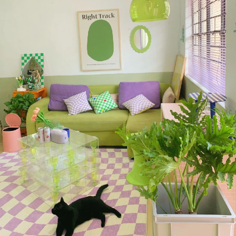 

Modern Minimalist Retro Checkerboard Living Room Large Area Trendy Carpet Bedroom Girl Color IG Decoration Fluffy Thick Soft Rug