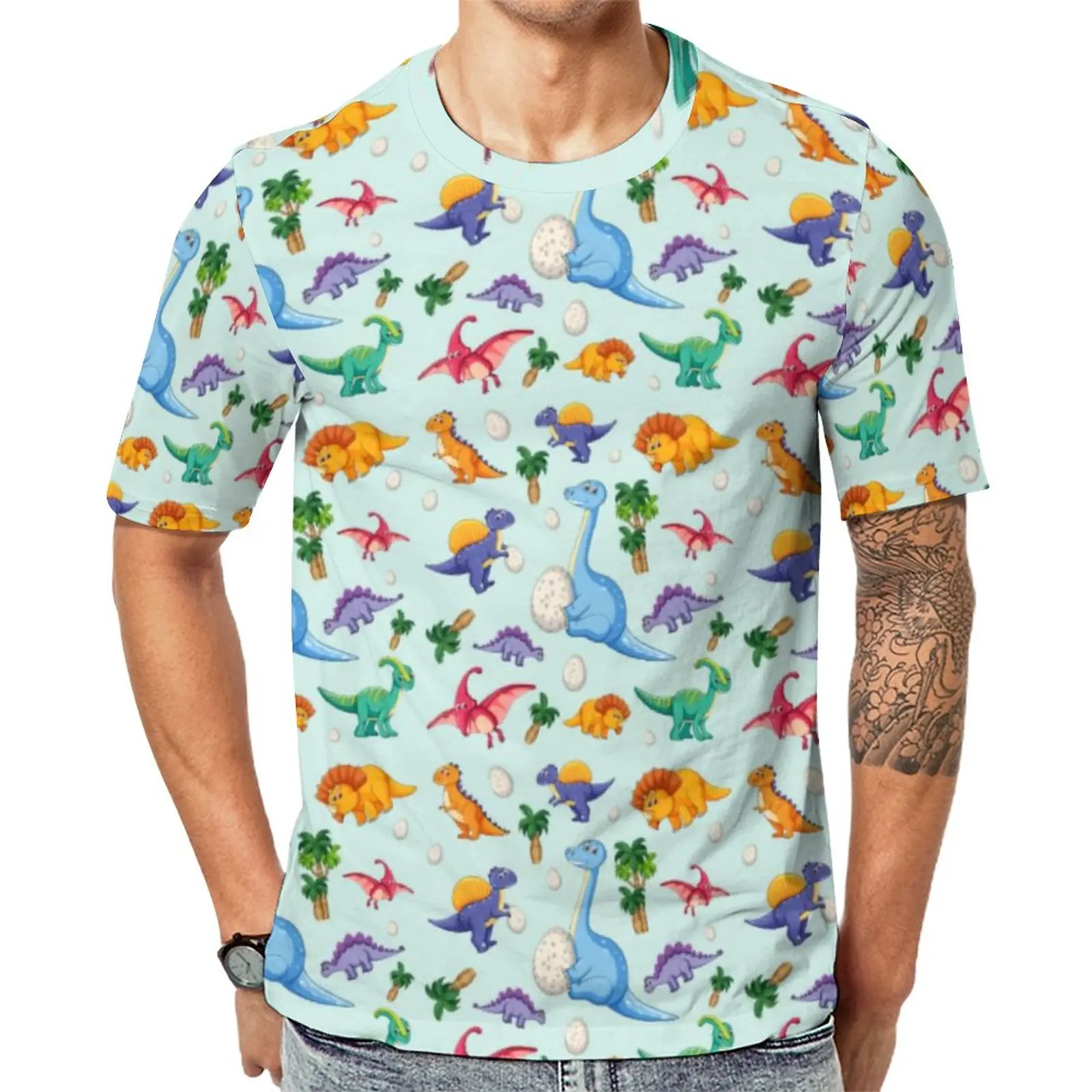 

Colorful Cute Dinosaurs T-Shirt Jungle Animal Print Hip Hop T-Shirts Short-Sleeve Design Tops Cheap Premium EMO Plus Size Tees