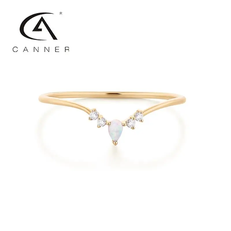 

CANNER 925 Silver V-shaped Opal Zircon Wedding Rings For Women Engagement Ladies Luxury Fine Jewelry Wedding Bands Rings Bijoux