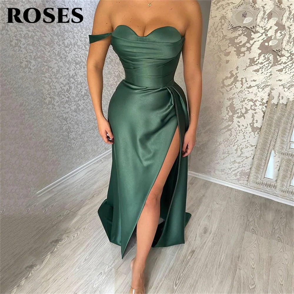 

Зеленое милое строгие юбки, платья для выпускного вечера, сексуальное атласное вечернее платье с разрезом сбоку, платья для вечеринки