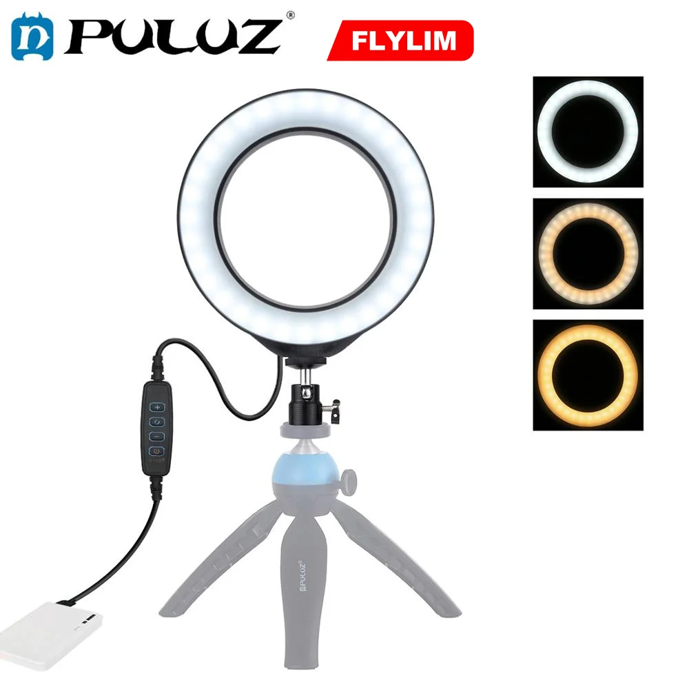 

PULUZ 6.2 inch USB 3 Modes Dimmable LED Ring On-Camera Video Lights with Cold Shoe Tripod Ball