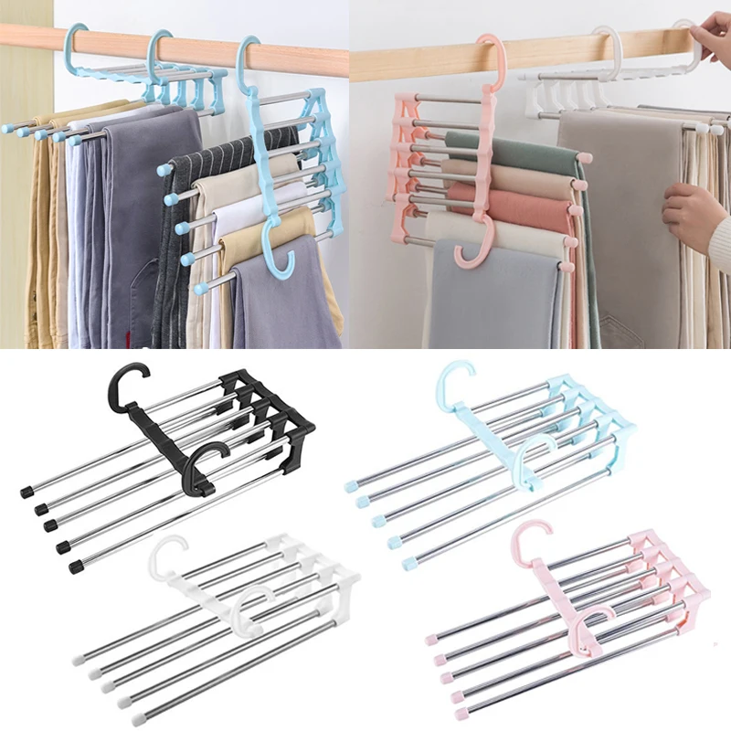

5 Layers In 1 Clothes Hanger Pants Jeans Storage Rack Trousers Hanging Shelf Cloth Holder Multilayer Storage Wardrobe Organizer