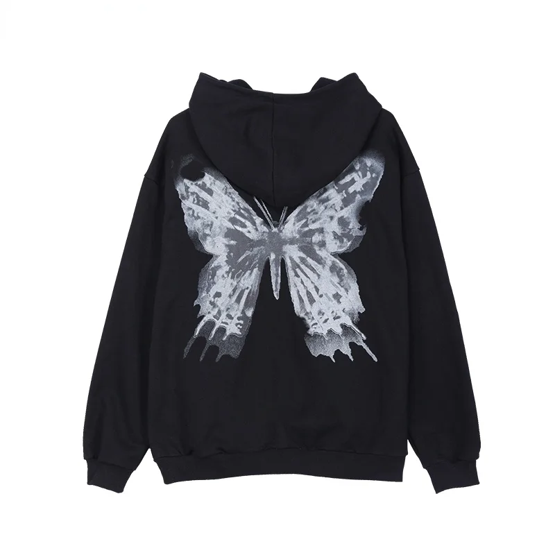 

Womens Hooded Hip Hop Plus Size Hoodie Zipper Jacket Streetwear Butterfly Print Coat Gothic Harajuku Y2k Aesthetic Clothing Punk