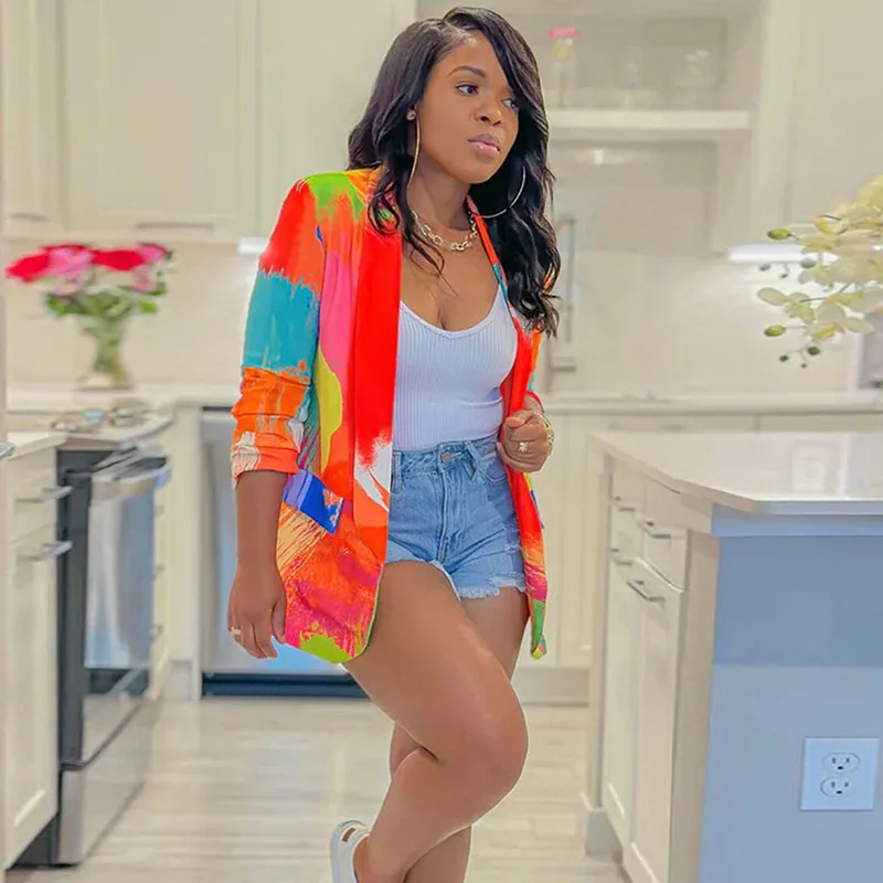 Znaiml Elegant Blazers Ladies Outerwear Stylish Sexy Tops Streetwear Tie Dye Print Blazer Coat for Women Jacket Casaco Feminino