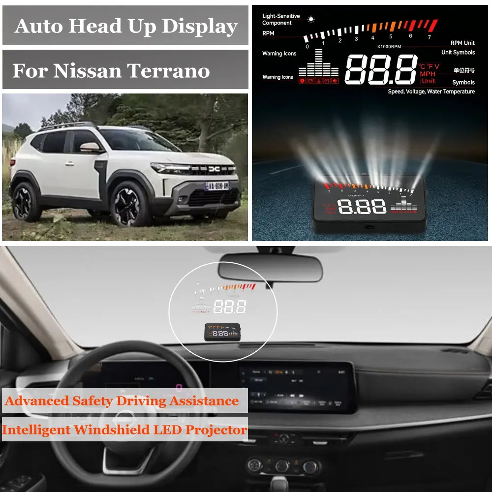 Фото Автомобильный проекционный дисплей (HUD) на лобовое стекло для Nissan Terrano D10 Sentra B17 2014-2026: Проектор, аксессуары, спидометр, одометр, тахометр (RPM) №1
