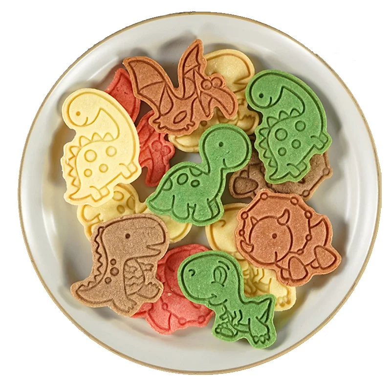 

4Pcs Cookie Cutter Dinosaur Shape Biscuit Mold Baking Sugar Craft Moulds Birthday Cake Decorating Tools Kitchen Stamp Embossing