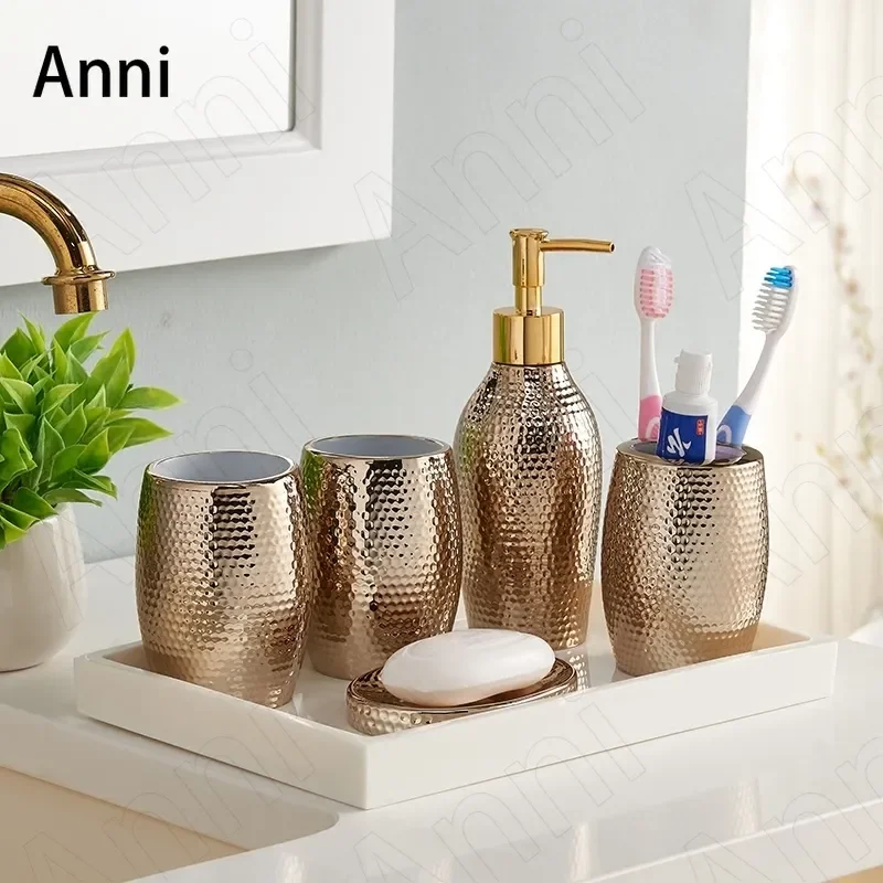 

Creative Gilded Resin Bathroom Accessories Set European Modern Plating Silver Plated Household Five Piece Set Shower Accessories