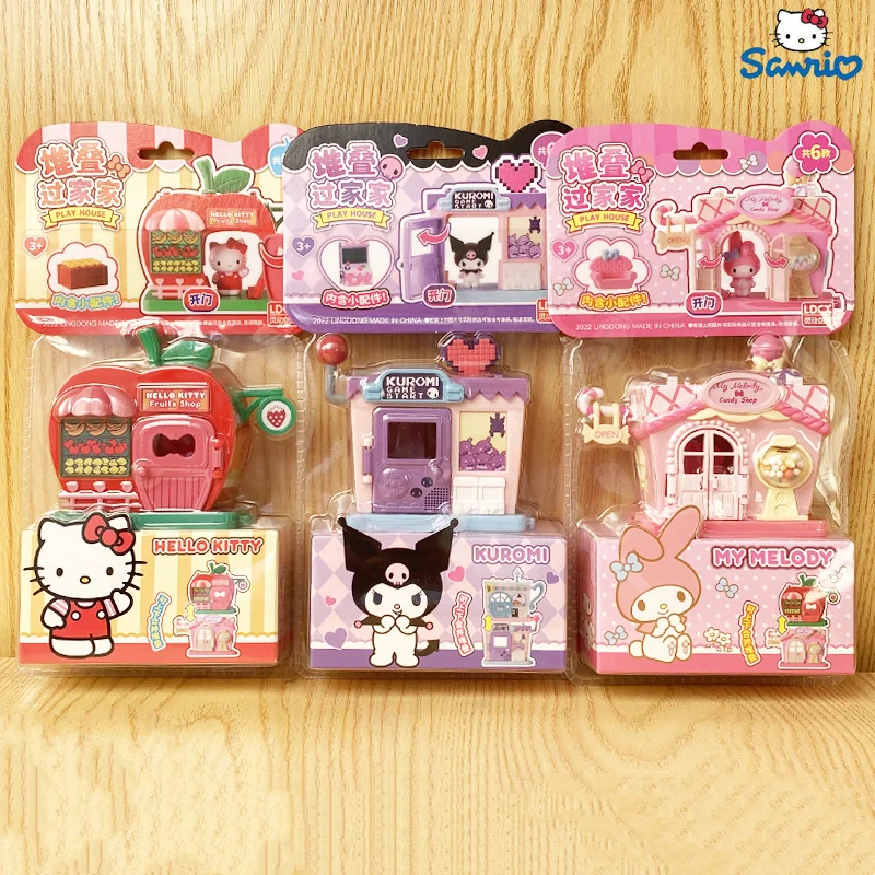Sanrio Colorful Town Series Kuromi Cinnamoroll Hello Kitty штабелируемый игровой домик с видом на улицу