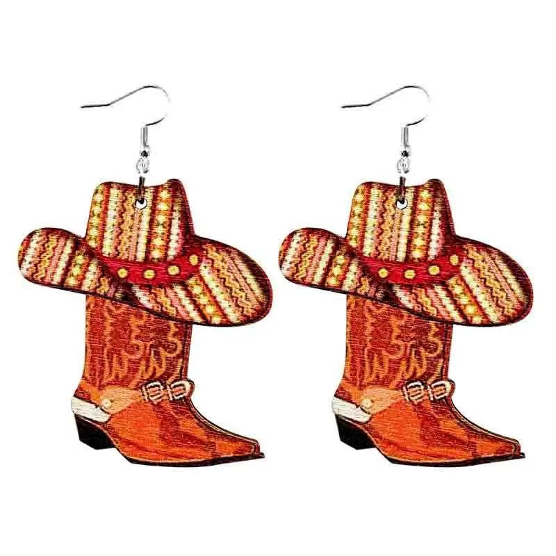 

Западные Соединенные Штаты серьги в форме капли воды деревянные серьги популярные элементы Подсолнух Радуга Шляпа сапоги серьги украшения