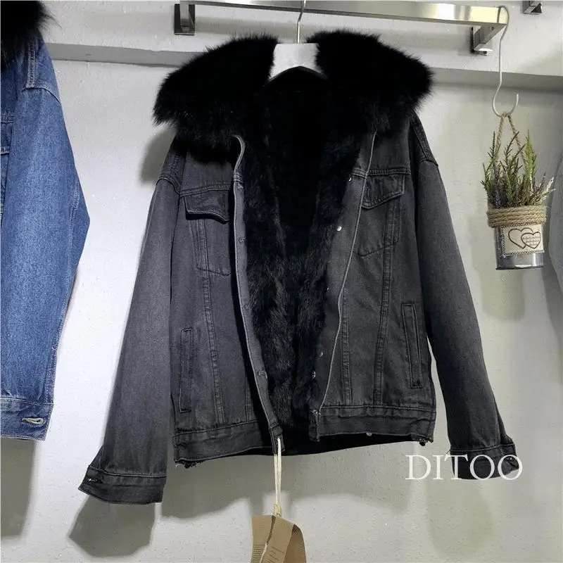 Denim jacket women's short style new 2023 winter inner lining with plush and thick detachable cotton jacket trend