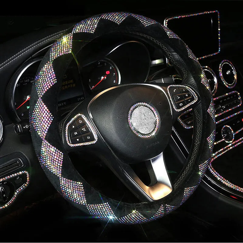 Bling Colorful Rhinestone Crystal Car Steering Wheel Covers Women Diamond Car Covered Steering-Wheel Case Interior Accessories Bling Colorful Rhinestone Crystal Car Steering Wheel Covers Women Diamond Car Covered Steering-Wheel Case Interior Accessories