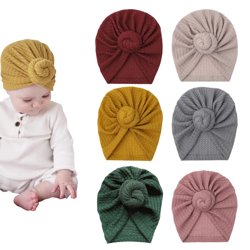 

Baby Donut Knotted Bow Hat, Waffle Knit Turban Head Wrap, Unisex Baby Beanie India Cap for Infants Toddlers Girls