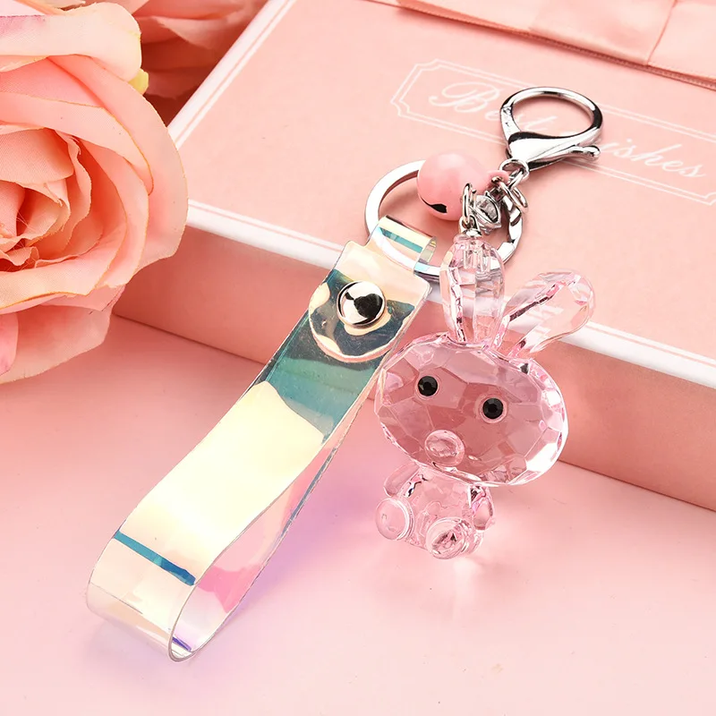 Cute Cartoon Transparent Rabbit Keychain 2021 Trend Fantasy Crystal Bunny Doll Pendant Key Ring Backpack Car Ornaments Gifts |