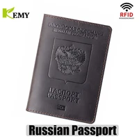 genuine leather passport cover designed for russian federation crazy horse leather card holder business bilingual passport case