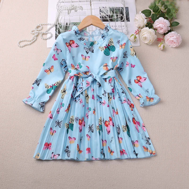 

European and American Style New Dress Sweet Temperament Flare Sleeve Bow Knot Fragmented Flowers Vestidos Casual Outfit 3-7Y