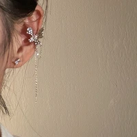 luxury butterfly long tassel earrings without pierced ear cuff for women girl fashion sparkling zircon ear clip jewelry 2022