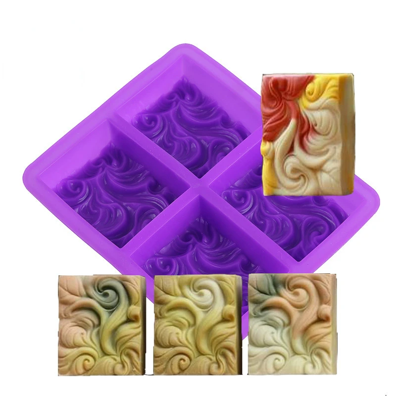 

4 Cavity Sea Wave Silicone Soap Mold DIY Geometry Square Candle Resin Plaster Making Tool Flower Chocolate Mould Home Decor Gift