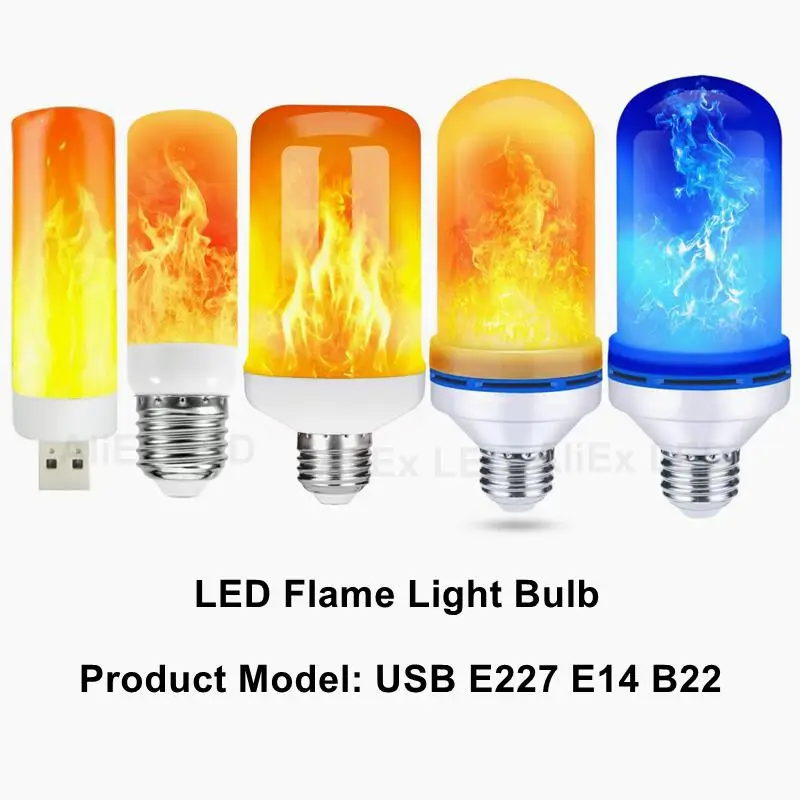 E27 E14 B22 USB LED Flame Light Bulbs 85-265V Party LED Flame Effect Light Simulation Fire Lights Bulb KTV Festival Garden Decor