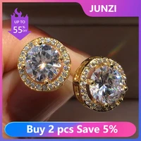 new white round bling zircon crystal stud earrings for women simple elegant earring wedding jewelry birthday gifts drop shipping