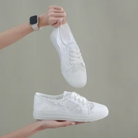 comemore lace mesh white shoes woman flats sneaker summer 2022 new female causal shoe black canvas vulcanize sneakers for women