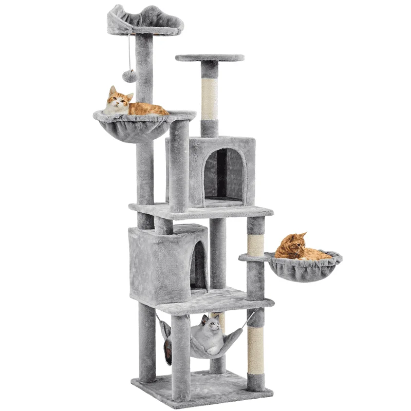 

69-inch Multilevel Cat Tree Towers with Double Condo for Kittens, Light Gray