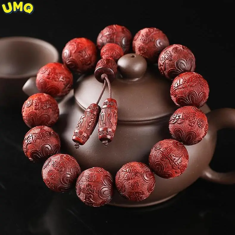 

Натуральный Красный сандаловый лист из Замбии, бусины Будды с шестью символами мантры, молитвенные бусины, Мужская деревянная веревка для р...