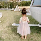 Платье с коротким рукавом для девочек, хлопковые радужные легкие платья принцессы, детская одежда для выпускного вечера с перекрестной спиной в Корейском стиле, лето 2021