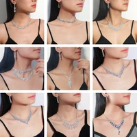 2022new ladies jewelry set 2 piece earrings necklace european and american exquisite full diamond clavicle dress necklace