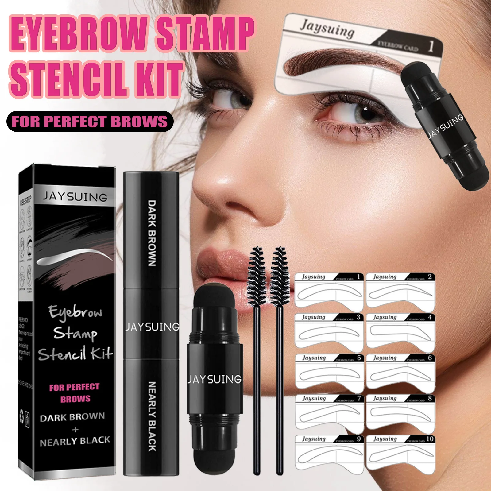 

Professional One Step Eyebrow Stamp Shaping Set 2 in 1 Pen Waterproof Makeup For Women Perfect Eye Brows Stencil And Templates