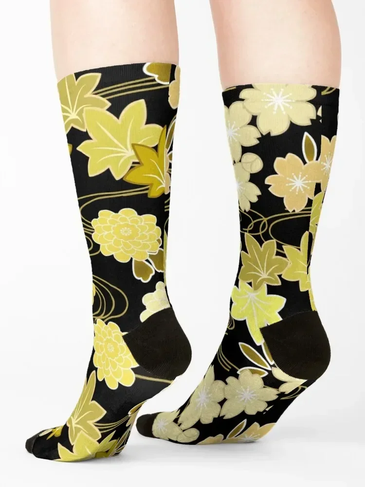 Японский узор WAGARA из кленовых листьев вишни хризантемы и потока Носки